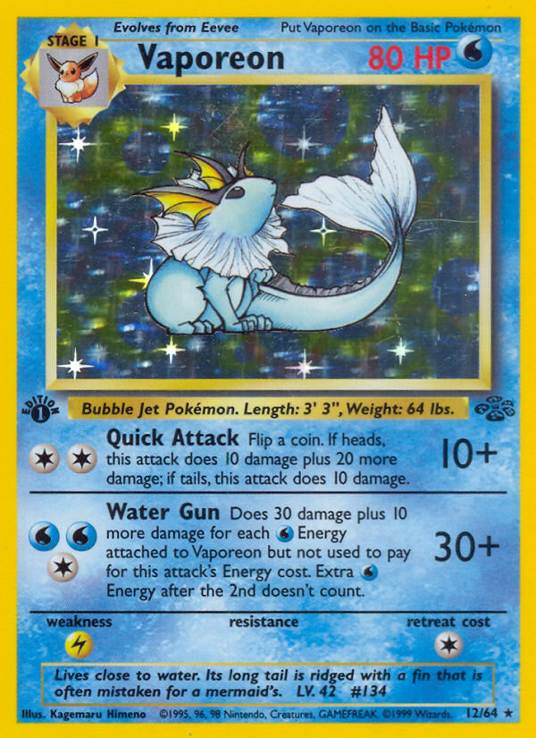 Vaporeon 12 Rare Holo card from Jungle