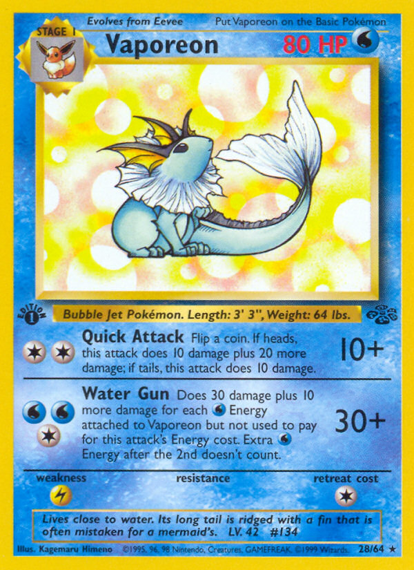 Vaporeon 28 Rare card from Jungle