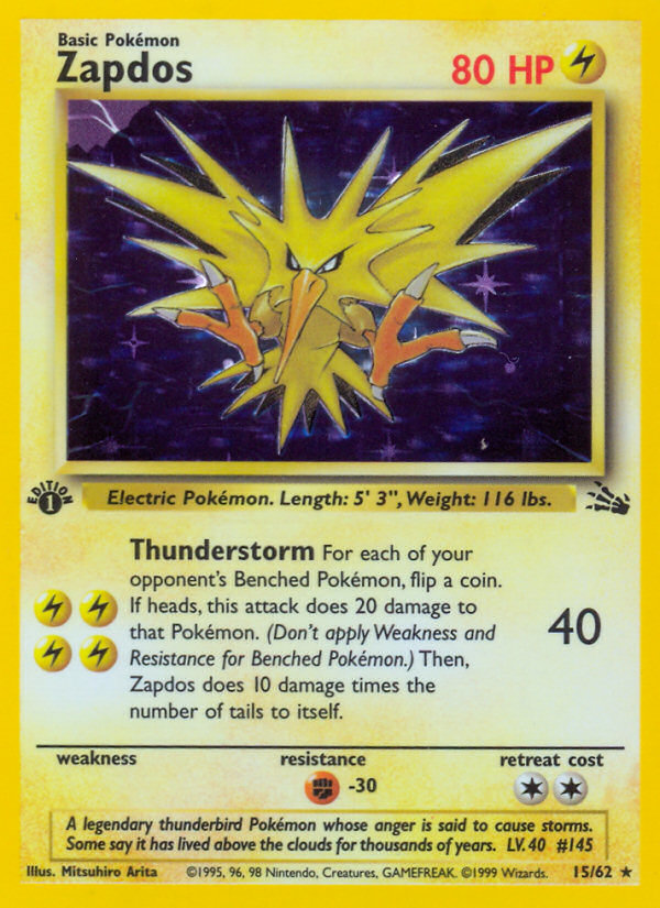 Zapdos 15/62 Rare Holo card from Fossil
