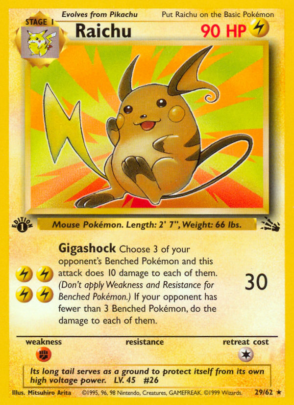 Raichu 29 Rare card from Fossil