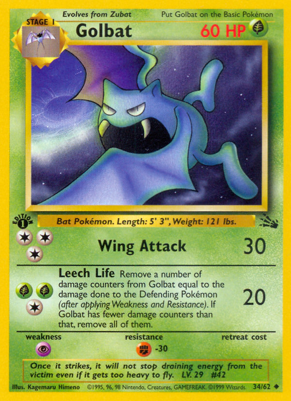Golbat 34 Uncommon card from Fossil