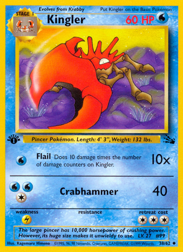 Kingler 38 Uncommon card from Fossil