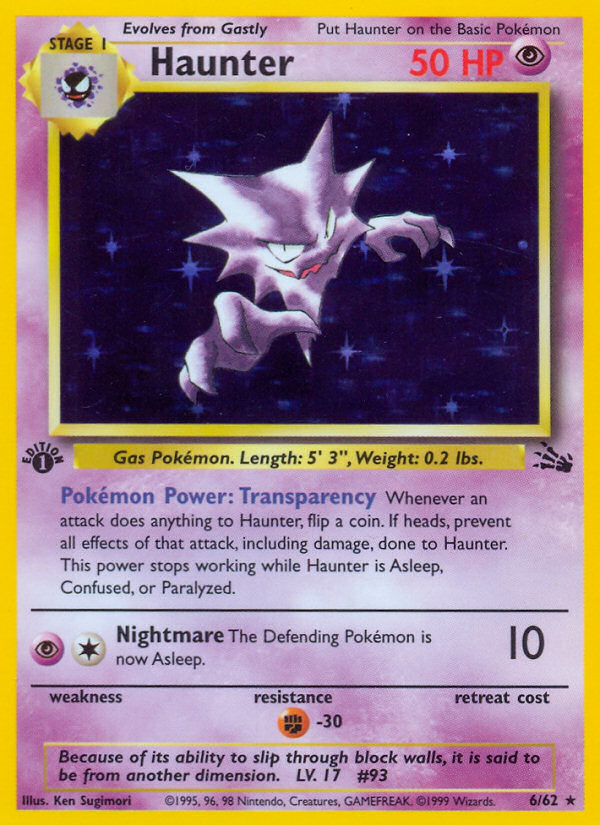 Haunter 6 Rare Holo card from Fossil