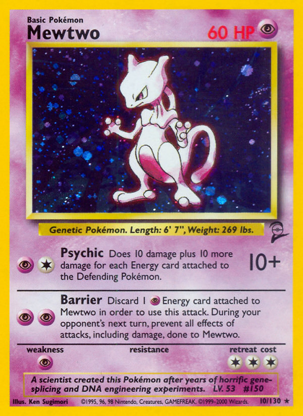 Mewtwo 10 Rare Holo card from Base Set 2