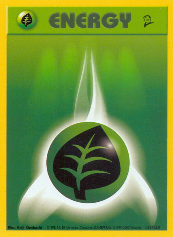 Grass Energy 127/130 Pokemon card from Base Set 2