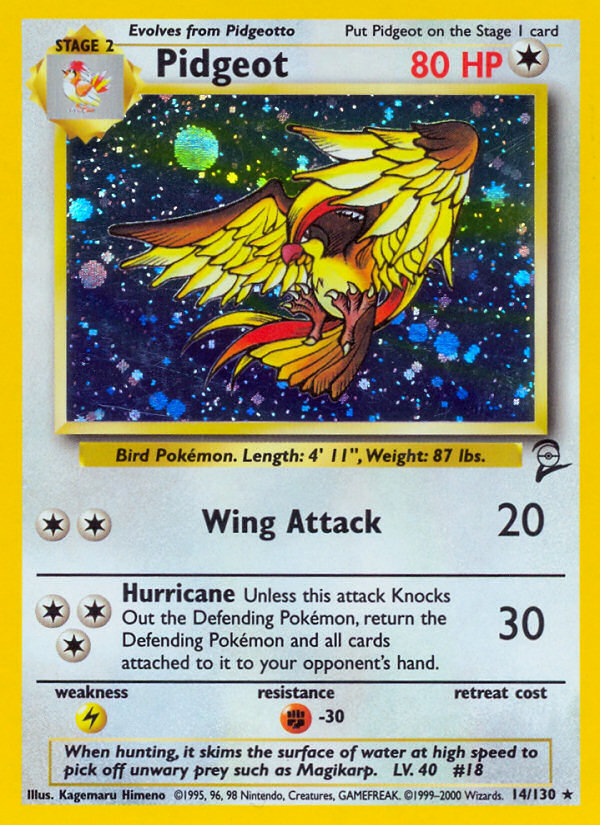 Pidgeot 14/130 Rare Holo card from Base Set 2
