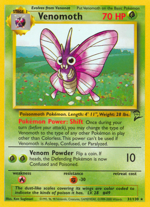 Venomoth 31 Rare card from Base Set 2