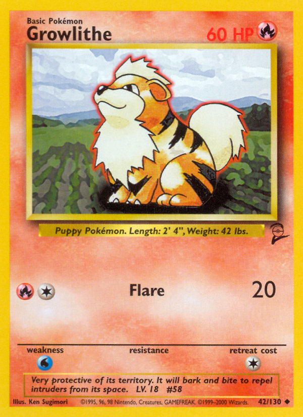 Growlithe 42/130 Uncommon card from Base Set 2