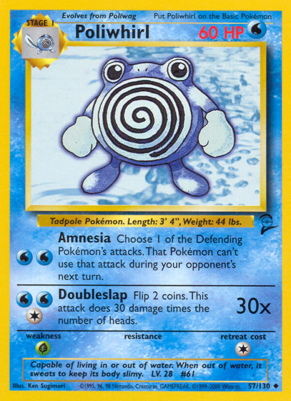 Poliwhirl 57 Uncommon card from Base Set 2