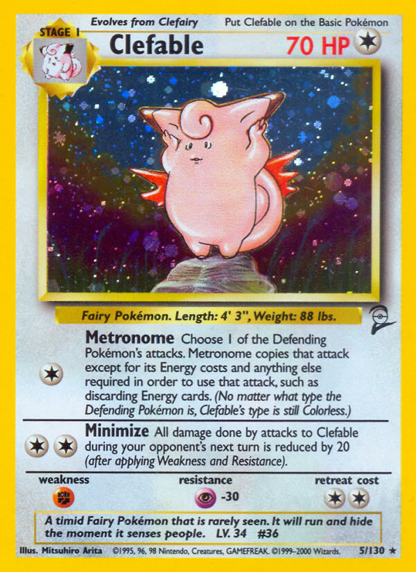 Clefable 5 Rare Holo card from Base Set 2