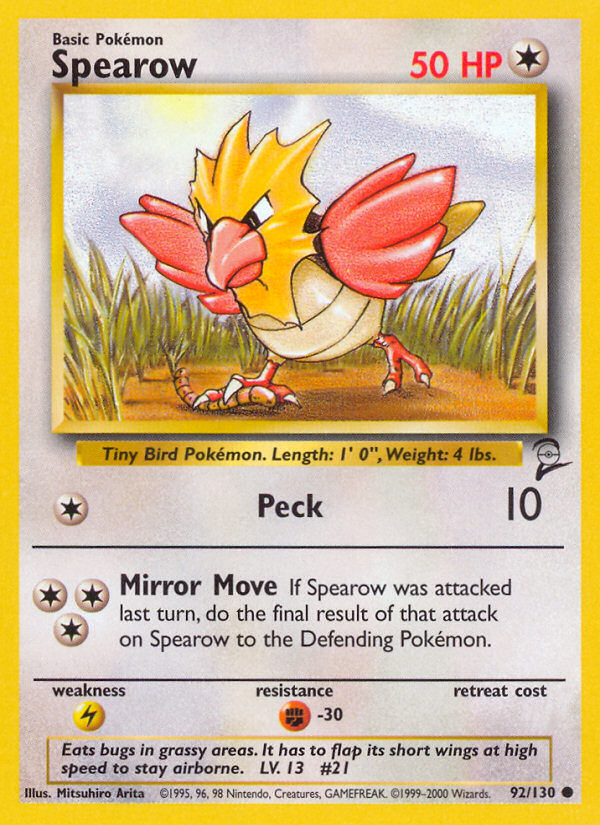 Spearow 92 Common card from Base Set 2