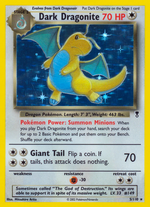 Dark Dragonite 5 Rare Holo card from Legendary Collection