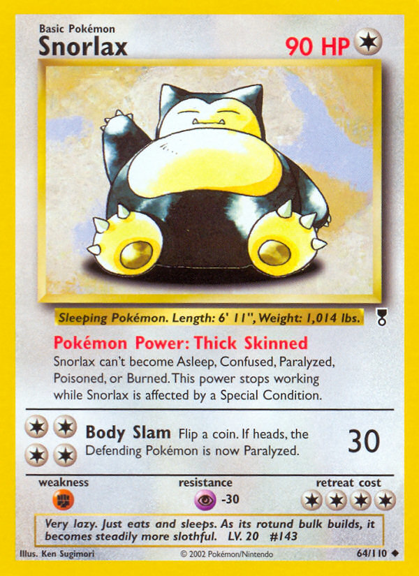 Snorlax 64 Uncommon card from Legendary Collection
