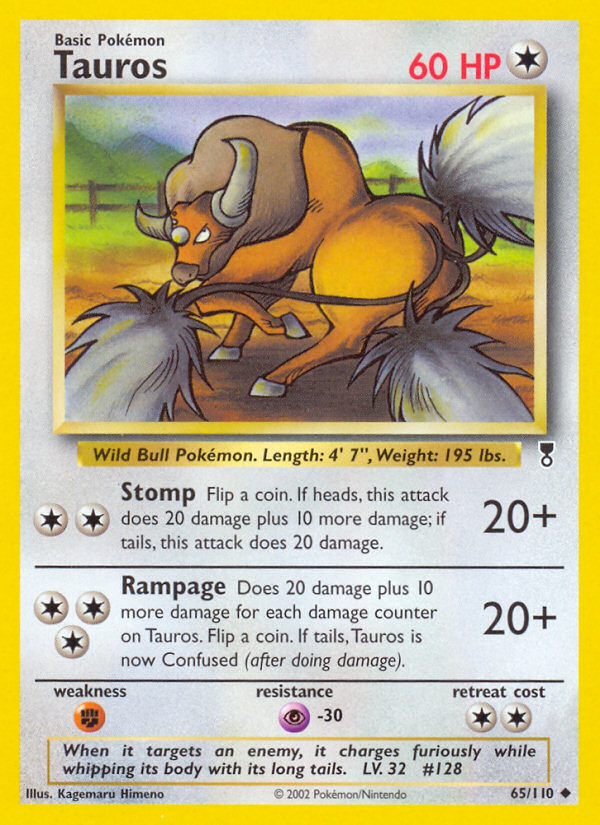 Tauros 65 Uncommon card from Legendary Collection