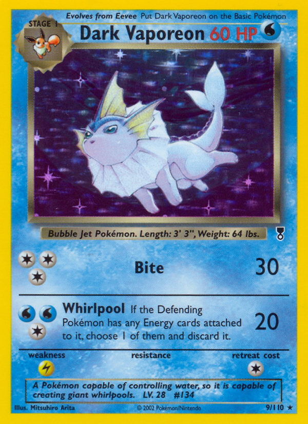Dark Vaporeon 9 Rare Holo card from Legendary Collection