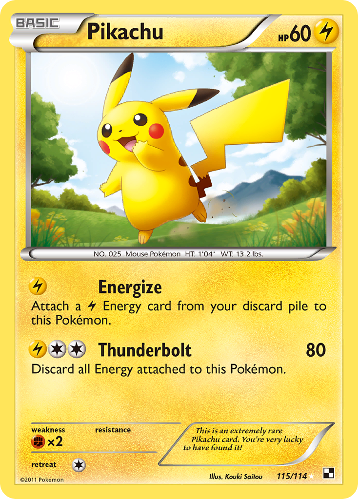 Pikachu 115 Rare Secret card from Black & White