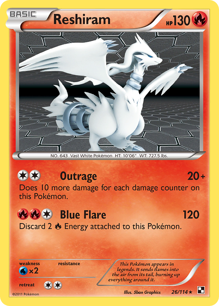 Reshiram 26 Rare Holo card from Black & White