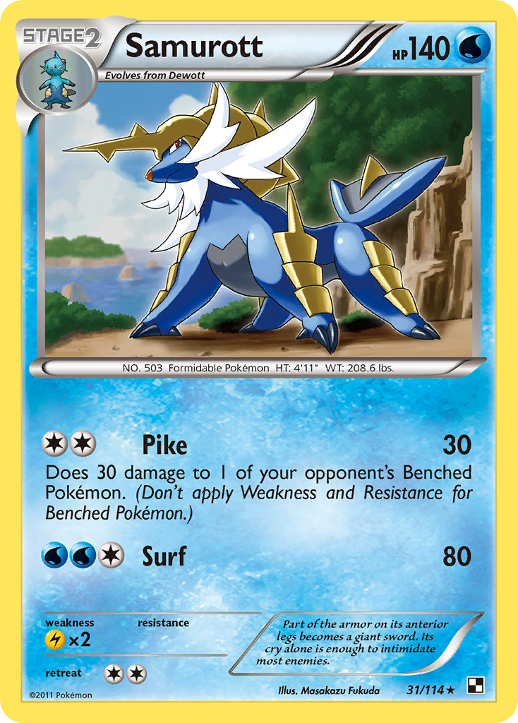 Samurott 31/114 Rare Holo card from Black & White