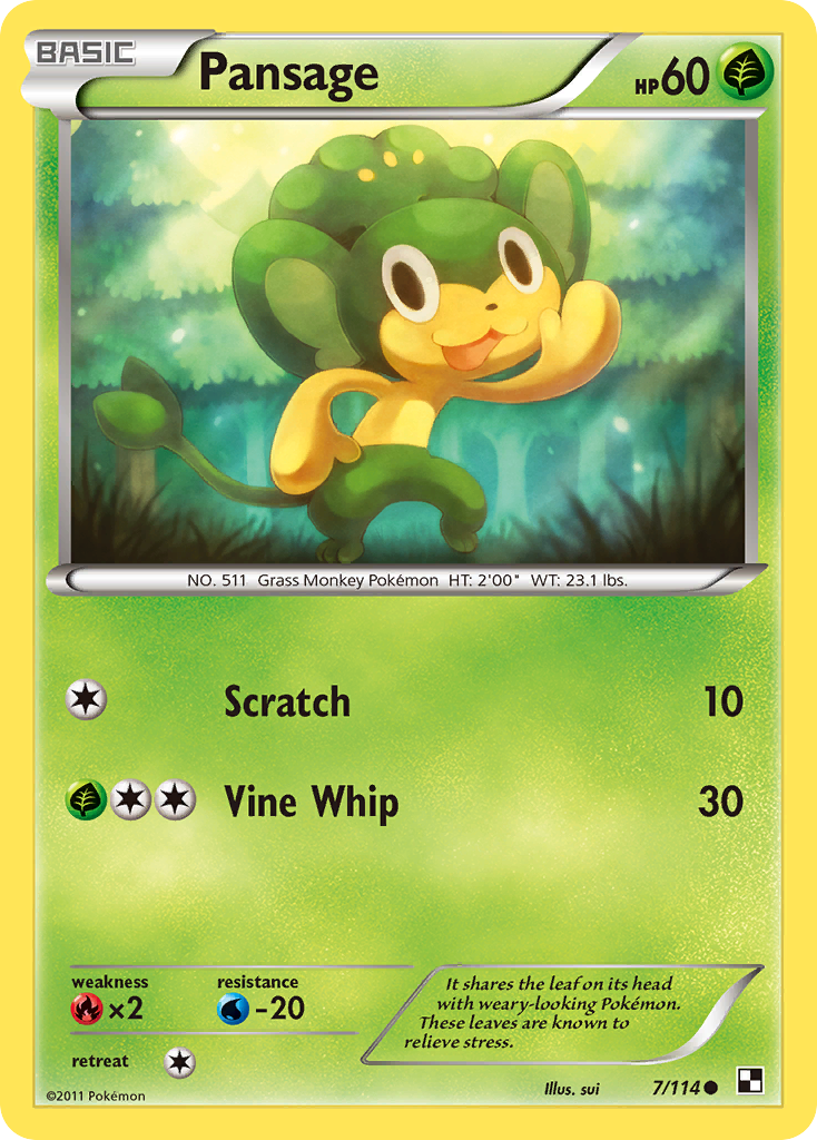Pansage 7 Common card from Black & White