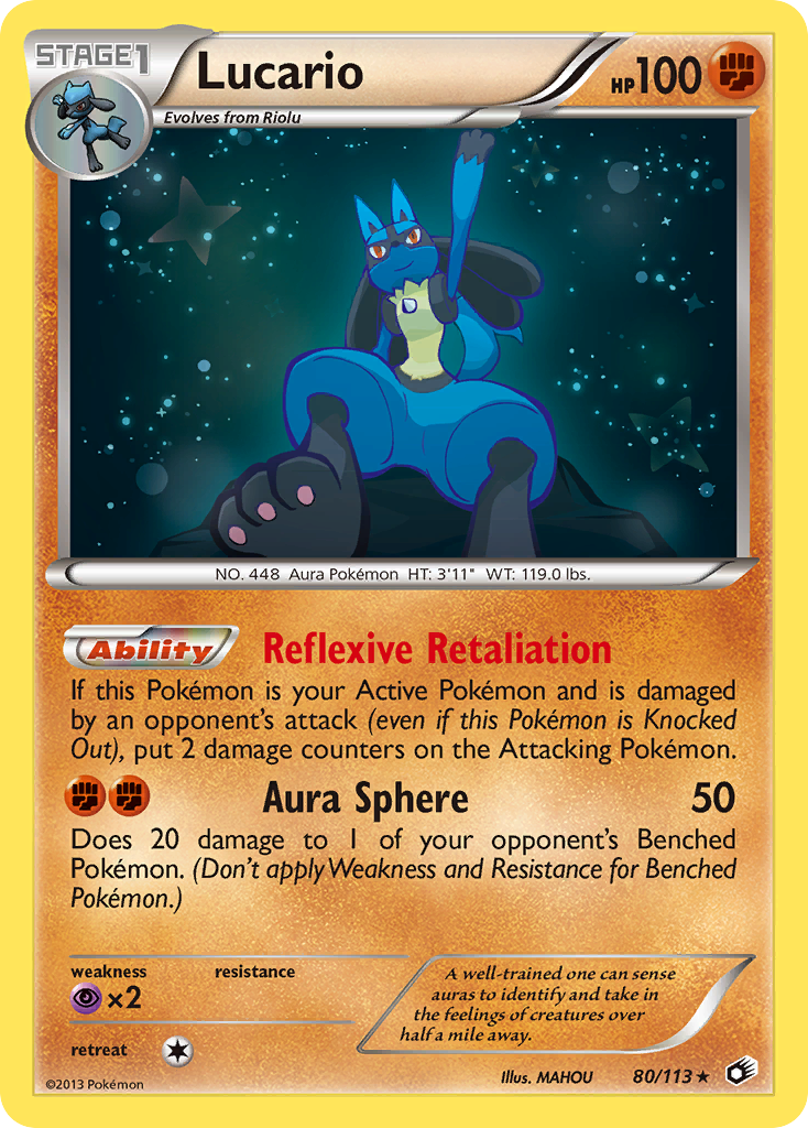 Lucario 80/113 Rare Holo card from Legendary Treasures