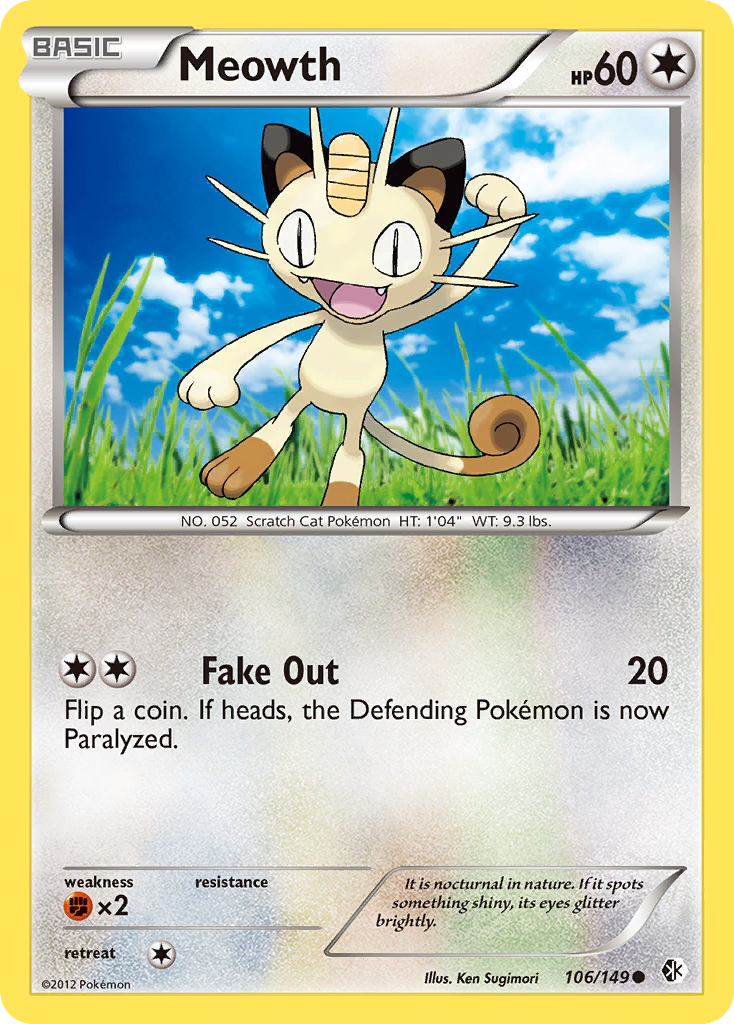 Meowth 106/149 Common card from Boundaries Crossed