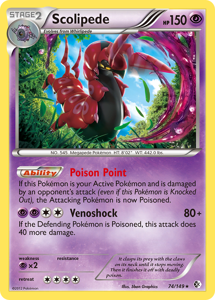 Scolipede 74 Rare Holo card from Boundaries Crossed