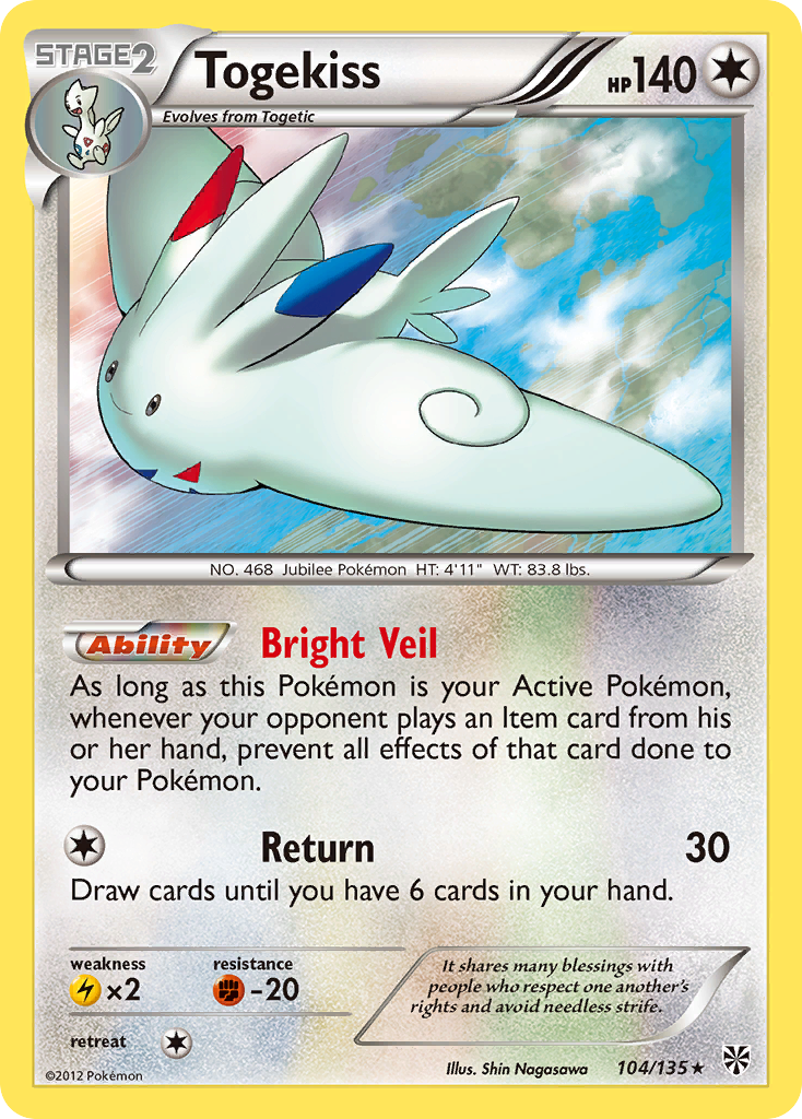 Togekiss 104 Rare Holo card from Plasma Storm