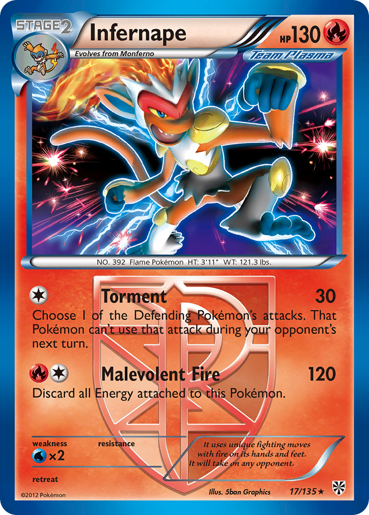 Infernape 17 Rare Holo card from Plasma Storm