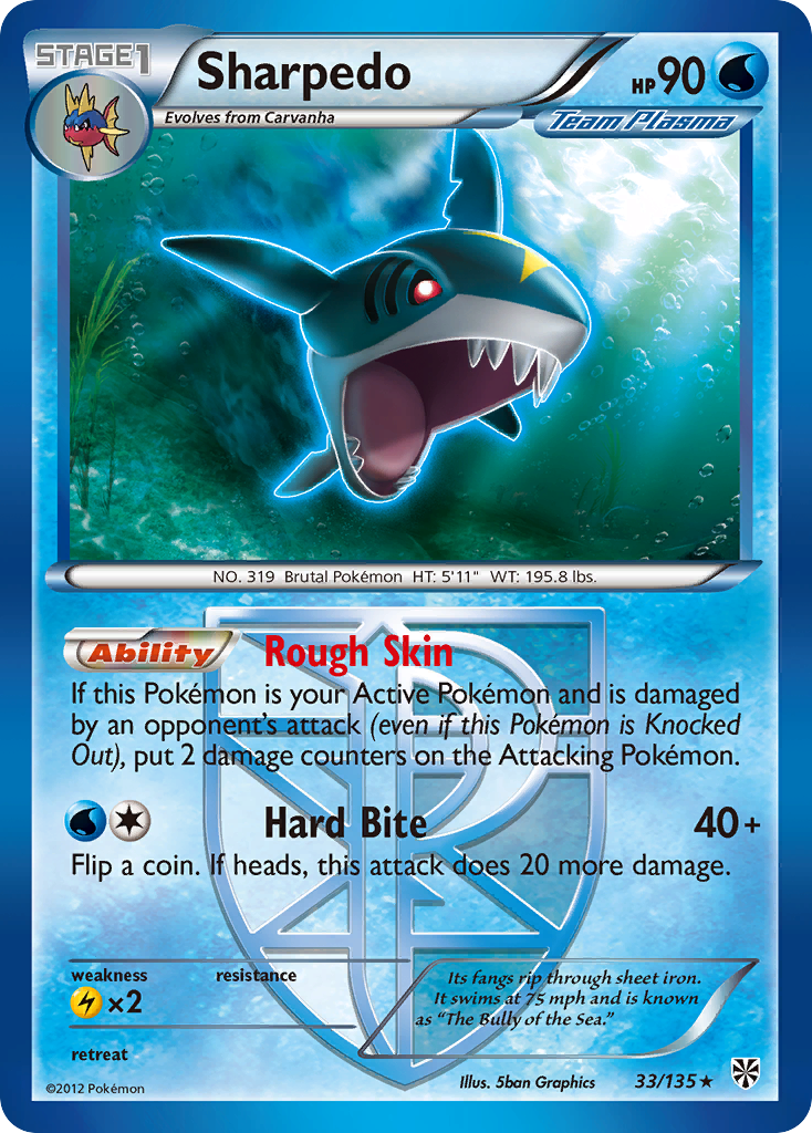 Sharpedo 33/135 Rare card from Plasma Storm