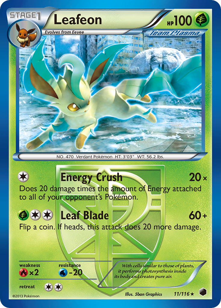 Leafeon 11 Rare card from Plasma Freeze