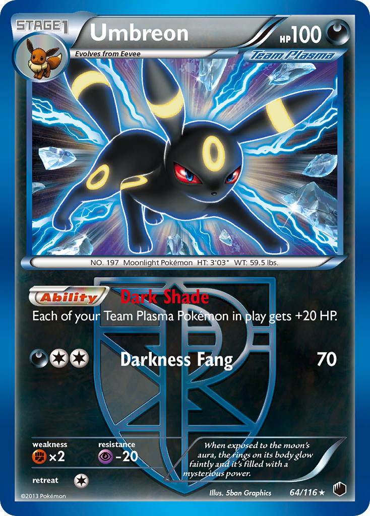 Umbreon 64 Rare Holo card from Plasma Freeze