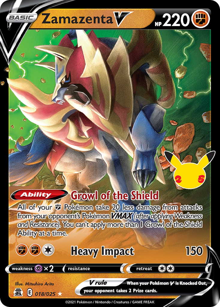 Zamazenta V 18 Rare Holo V card from Celebrations