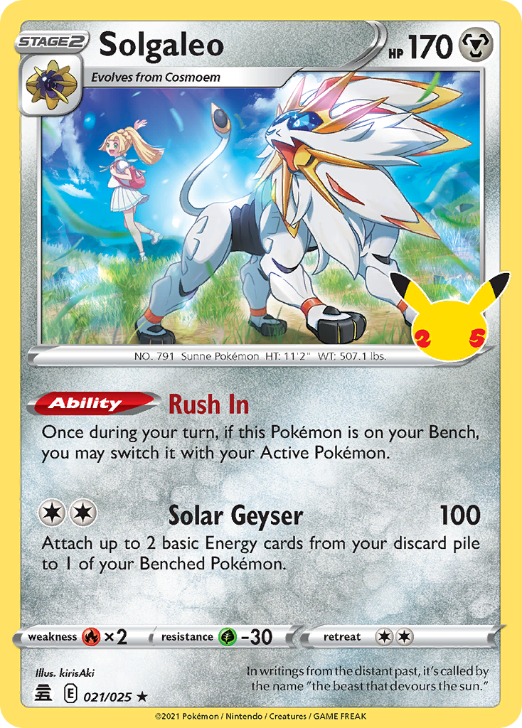 Solgaleo 21/25 Rare Holo card from Celebrations