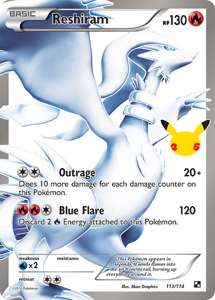 Reshiram 113 Classic Collection card from Celebrations: Classic Collection