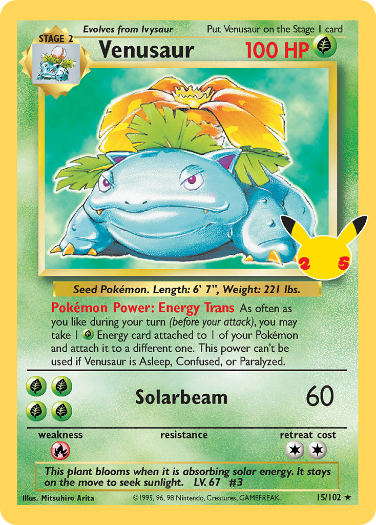Venusaur 15 Classic Collection card from Celebrations: Classic Collection