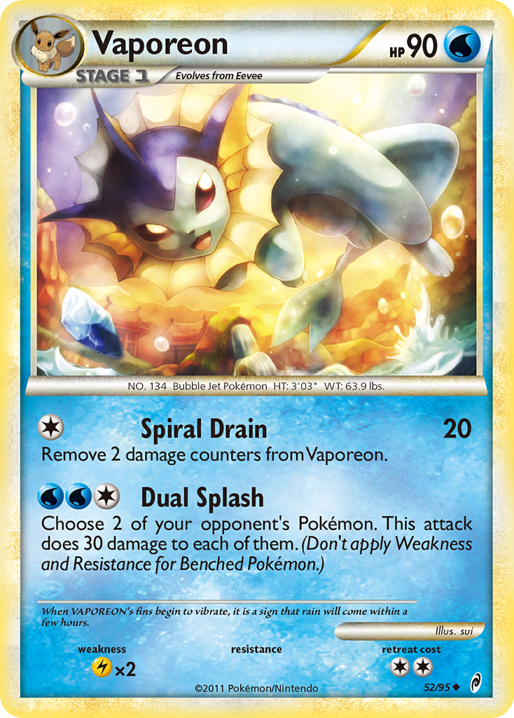 Vaporeon 52 Uncommon card from Call of Legends