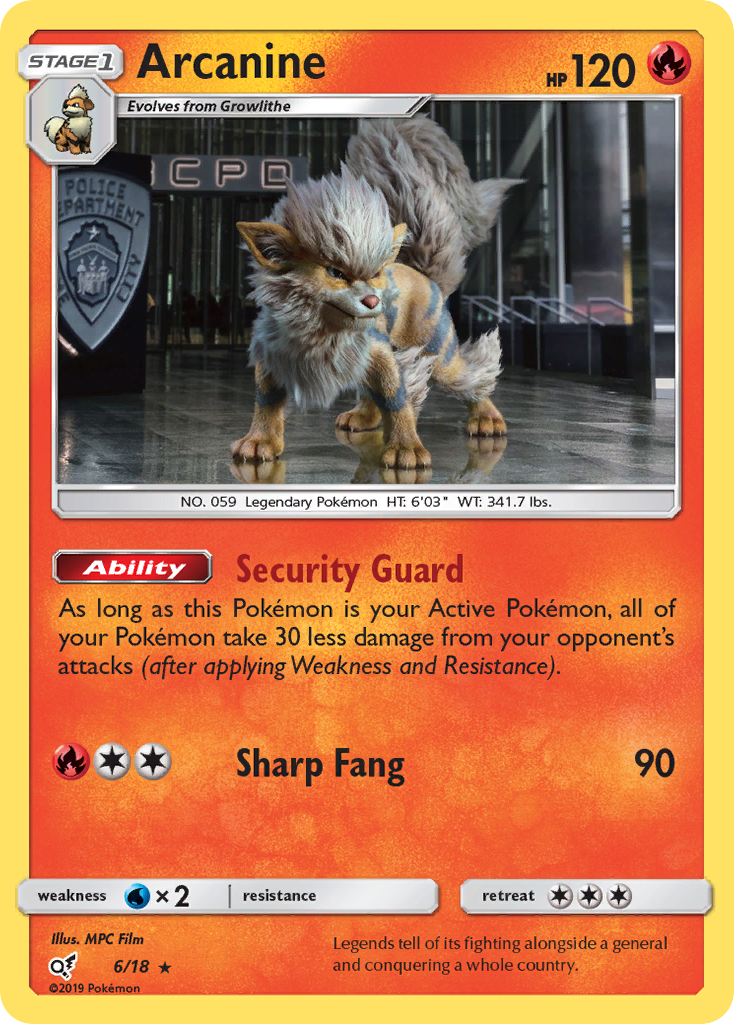 Arcanine 6 Rare card from Detective Pikachu