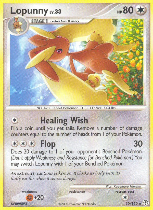 Lopunny 30/130 Rare card from Diamond & Pearl