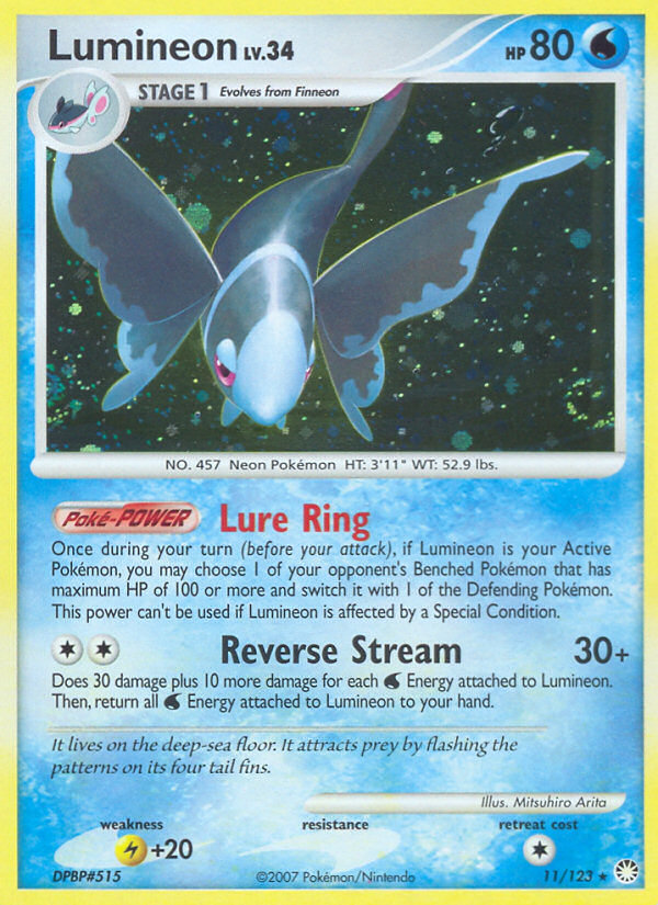 Lumineon 11/123 Rare Holo card from Mysterious Treasures