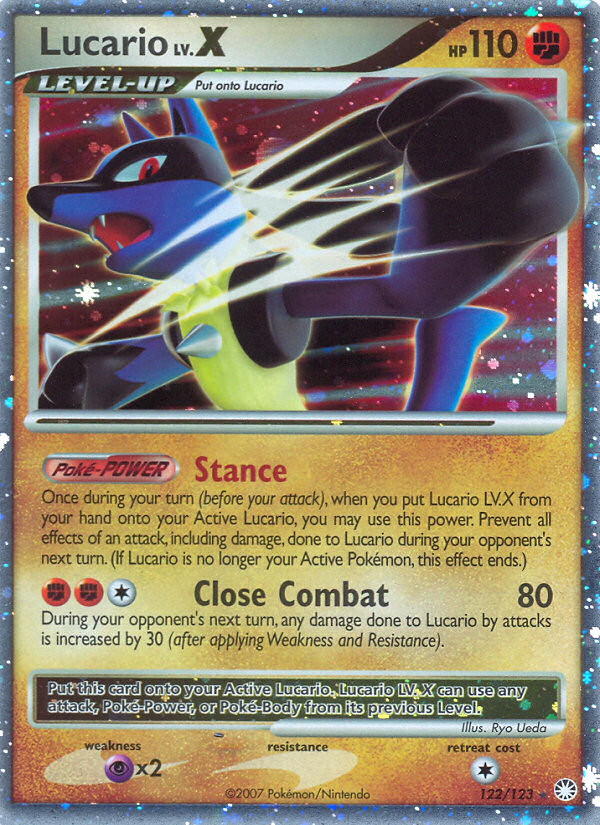 Lucario LV.X 122 Rare Holo LV.X card from Mysterious Treasures