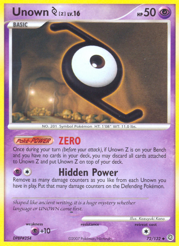 Unown [Z] 72 Uncommon card from Secret Wonders