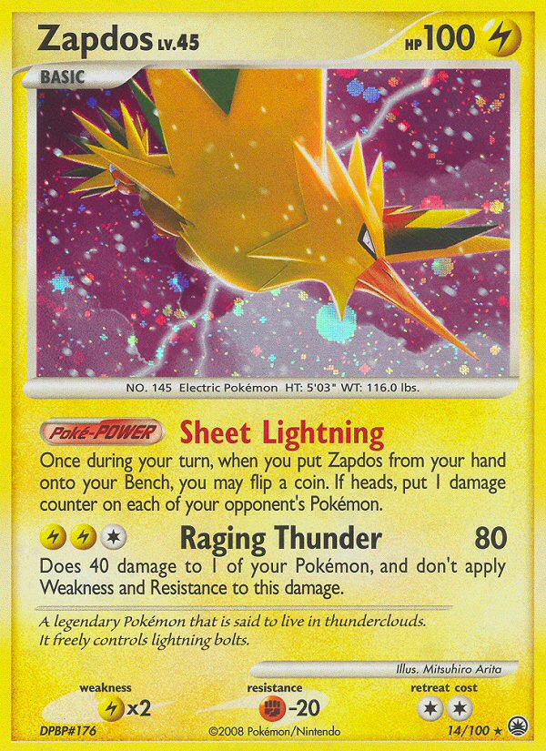 Zapdos 14/100 Rare Holo card from Majestic Dawn
