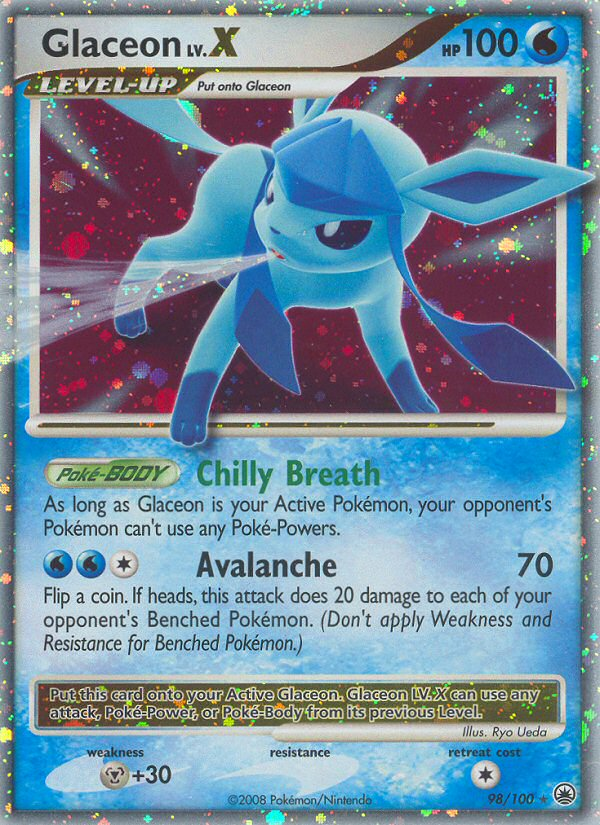 Glaceon LV.X 98 Rare Holo LV.X card from Majestic Dawn