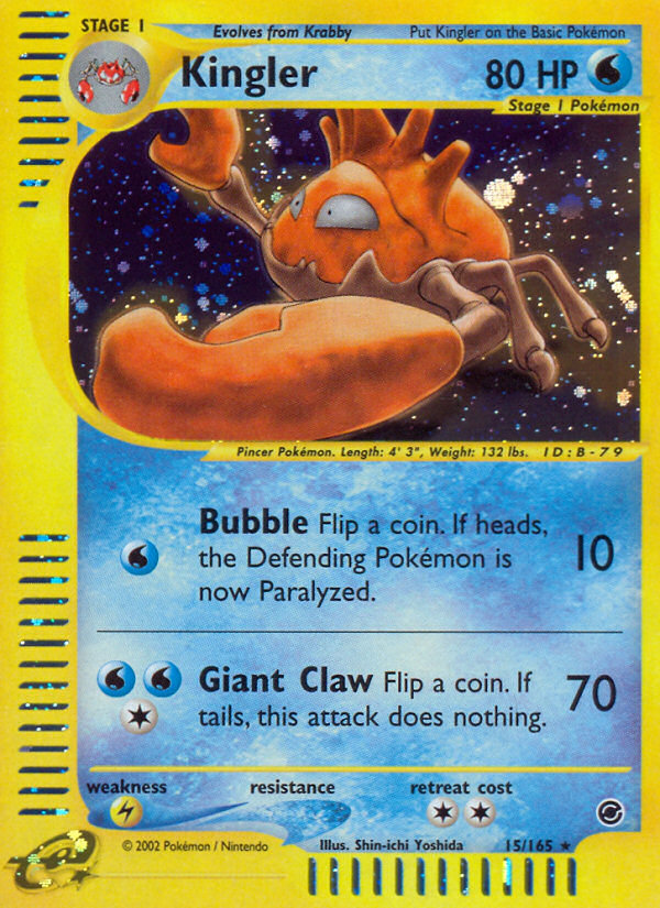 Kingler 15 Rare Holo card from Expedition Base Set