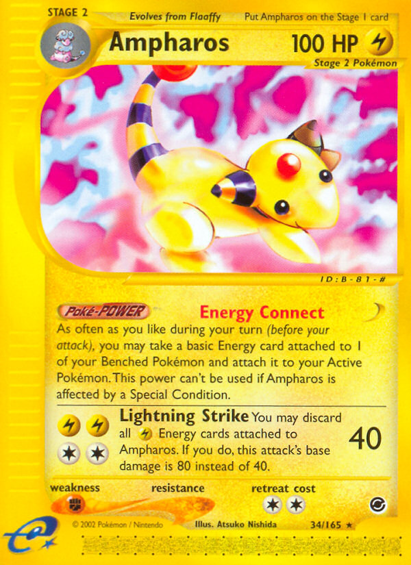 Ampharos 34 Rare card from Expedition Base Set