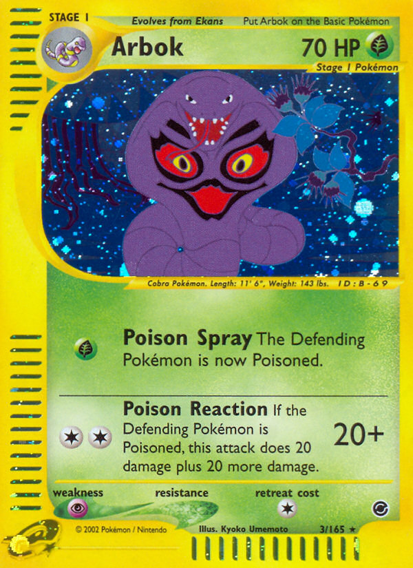 Arbok 3 Rare Holo card from Expedition Base Set