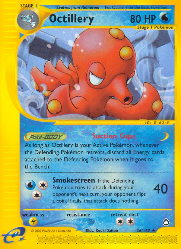 Octillery 26/147 Rare card from Aquapolis