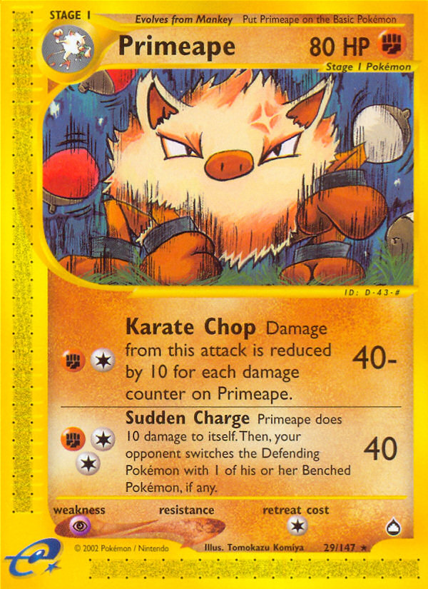 Primeape 29 Rare card from Aquapolis