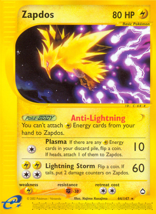 Zapdos 44 Rare card from Aquapolis