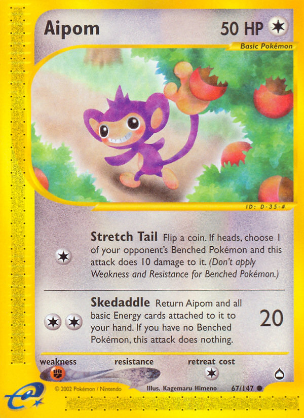 Aipom 67 Common card from Aquapolis